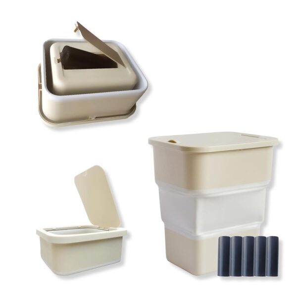 Foldable car trash can with lid, 1.6-gallon capacity, waterproof design, multi-purpose bin (suitable for cars, camping, home, office), includes 75 trash bags