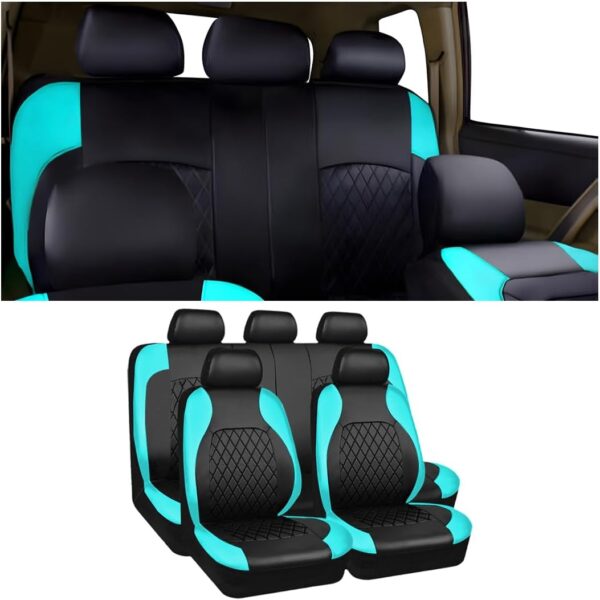 9-piece car seat cover set, PU leather, includes front and rear covers, universal interior set, fits most sedans (Teal/Blue-Green)
