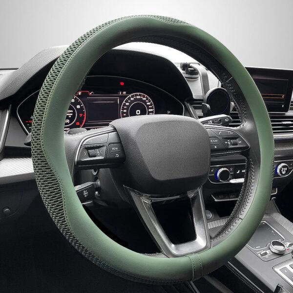 Universal 15-inch steering wheel cover, premium microfiber leather, breathable and non-slip, warm in winter/cool in summer (green)