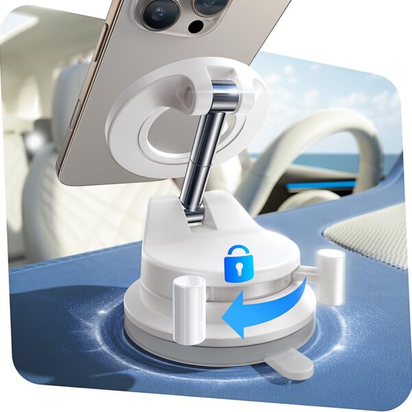 Vacuum-Suction Magnetic Car Phone Mount — 360° adjustable suction cup base