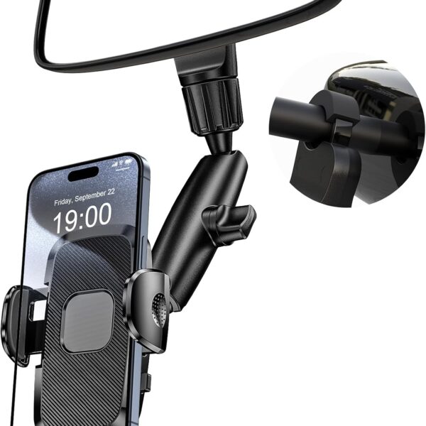 Car Rearview Mirror Phone Mount — 360° rotatable, adjustable universal mount