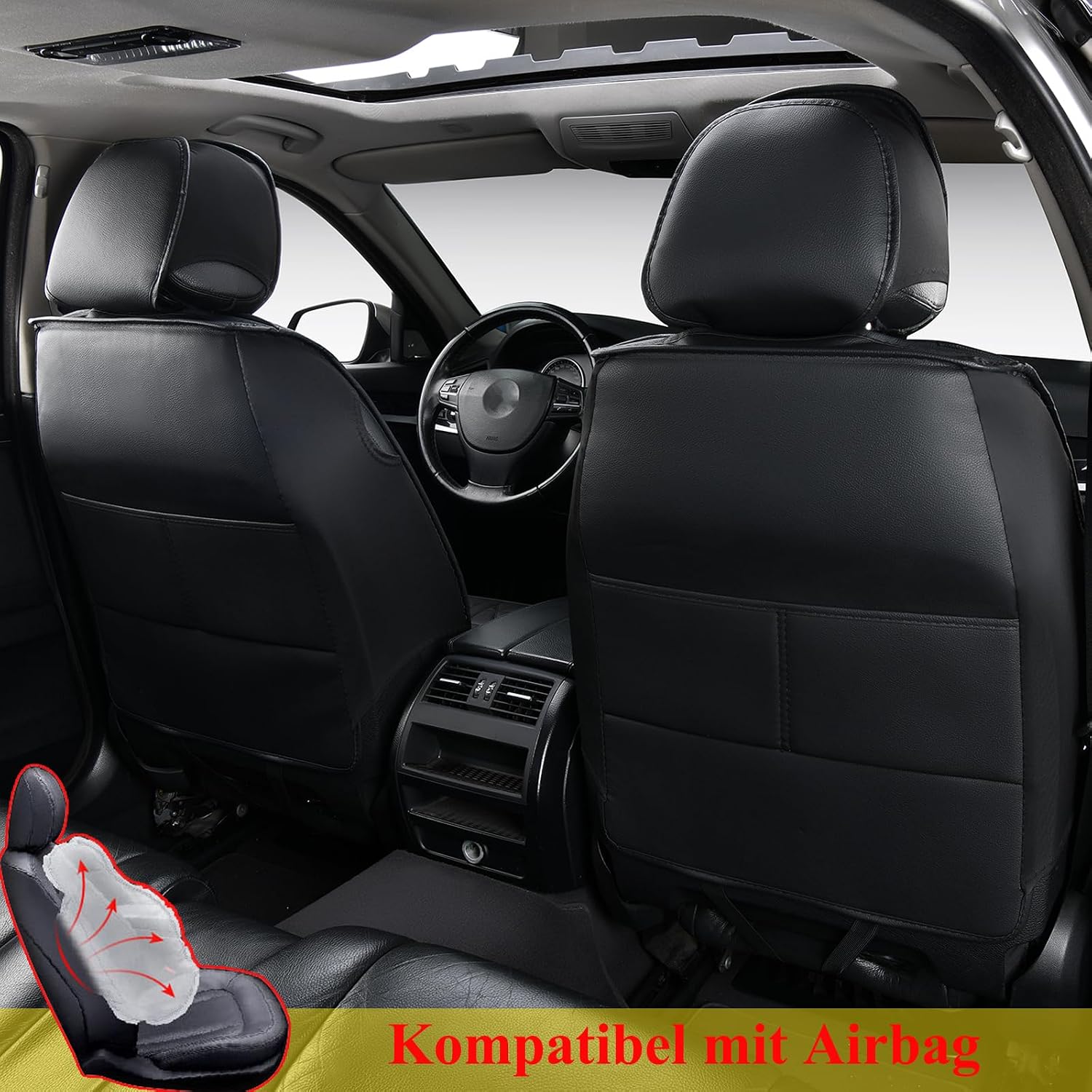 Universal front car seat covers (2-piece set), faux leather, waterproof, airbag-compatible, fits most sedans and SUVs - Image 2
