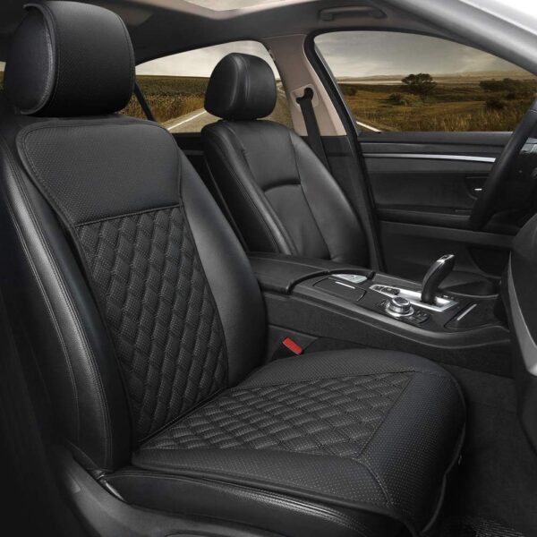 Breathable universal PU front seat protectors, semi-coverage design (backrest + seat cushion, open bottom) (1-pack - Black)