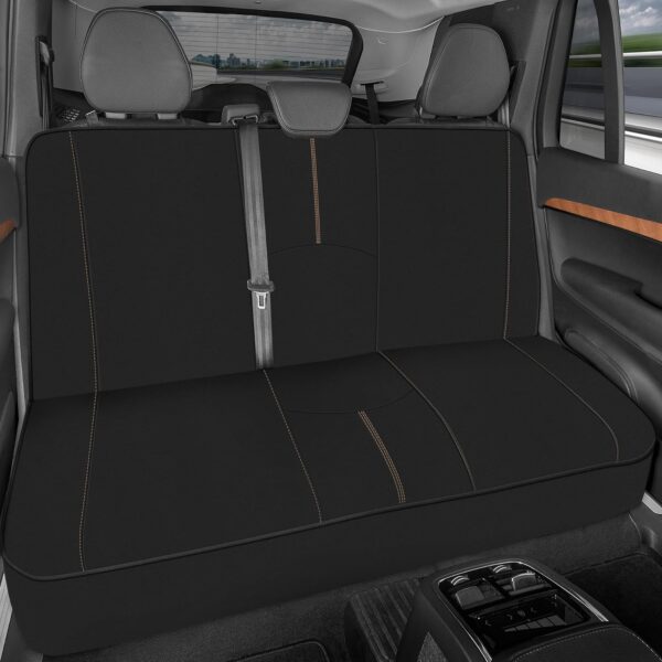 Waterproof rear bench seat cover (beige stitching), neoprene padding, split-bench compatible, child and pet-friendly, interior protection