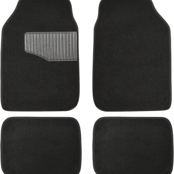 Universal Fit Rubber Carpet Floor Mats For Car SUV Van & Truck, 4 count (Pack of 1), Black, 25"L x 17.5"W (Front), 13"L x 17.5"W(Rear)