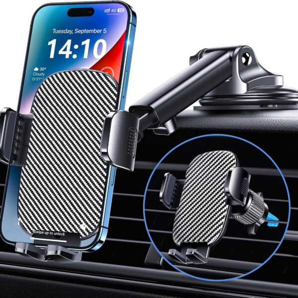 Car Phone Mount — [Strong Suction] Universal accessory; supports dashboard, windshield, or air vent mounting