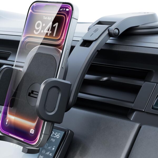 Compact, Low-Profile Dashboard Phone Mount — One-touch release design; compatible with all smartphone models and vehicle types