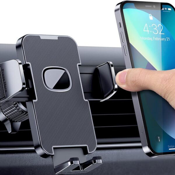 Car Air Vent Phone Mount — [Military-grade hook clip] Compatible with thick phone cases; universal air vent clip design