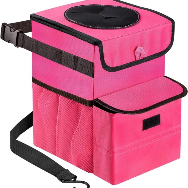 Car Trash Can: Foldable, leak-proof trash bin (3-gallon, Pink)
