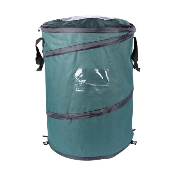 Deluxe Pop-up Trash Can: Spring-loaded foldable camping trash bin, 24 x 19 inches, durable 600D polyester material, 29.5-gallon capacity (Green)