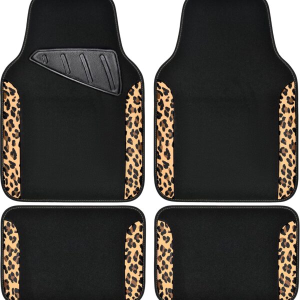 Waterproof Universal Fit Car Floor Mats, Leopard Print Car Mats Fit for SUV,Vans,sedans, Trucks,Set of 4pcs Car Carpet with Driver Heel Pad and Nibs Backing,for Cute Women Girl Brown Leopard