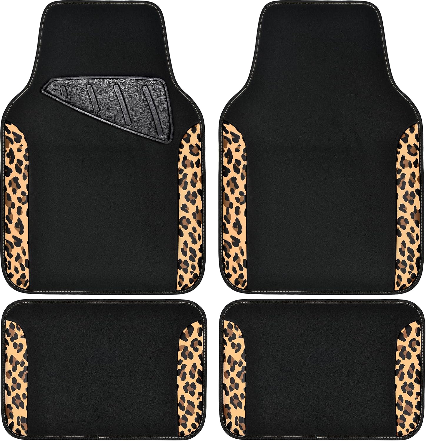 Waterproof Universal Fit Car Floor Mats, Leopard Print Car Mats Fit for SUV,Vans,sedans, Trucks,Set of 4pcs Car Carpet with Driver Heel Pad and Nibs Backing,for Cute Women Girl Brown Leopard