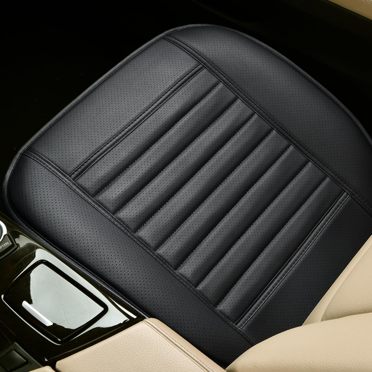 1pc Edge Wrapping Comfortable Car Front Seat Cover Cushion Pad Mat Protector, Anti-Slip Bottom Seat Cushion Cover for Auto with PU Leather(Black) - Image 2