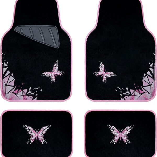 Universal Embroidery Geometric Butterfly Car Floor Mats with Heel Pad -Waterproof -Anti Slip Nibs, Pink Car Floor Mats Fit 95% Automotive,SUVS,Sedan,Vans,for Women,Girly (Pink Butterflies)