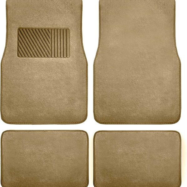 Car Floor Mat 4 Piece Set Driver's Seat with Heel Pad Deluxe Front 66 x 43 cm Rear 32 x 43 cm Beige